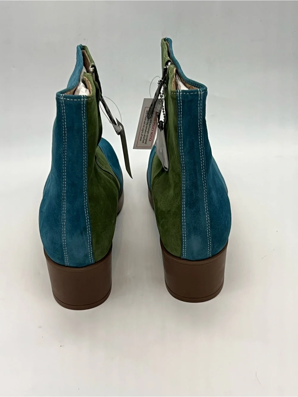 Lazo Siren ankle boots in Blue and Green Suede